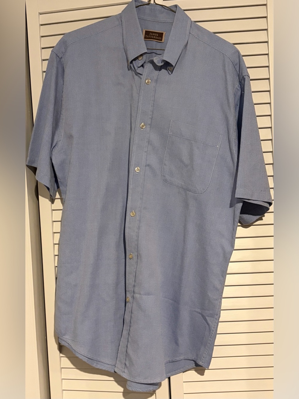 James Tattersail Classic Men's Light Blue Short-Sleeve Button-Up Shirt Large